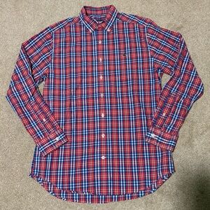 Vineyard Vines Red and Blue Plaid Button Down Shirt Slim Fit Whale Logo Sz M
